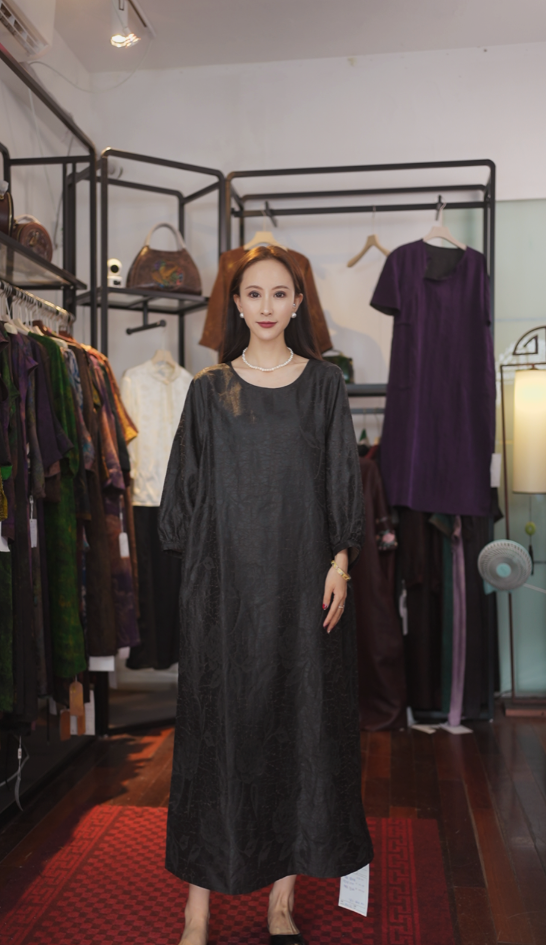 【大花禅意袍】翻领宽松腰中长款气质显瘦圆领139-81061大花禅意袍