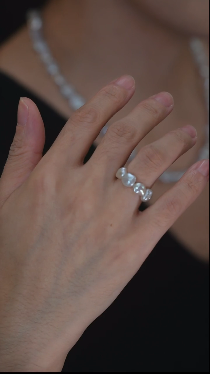 未镶嵌戒指淡水珍珠碎银珍珠戒指