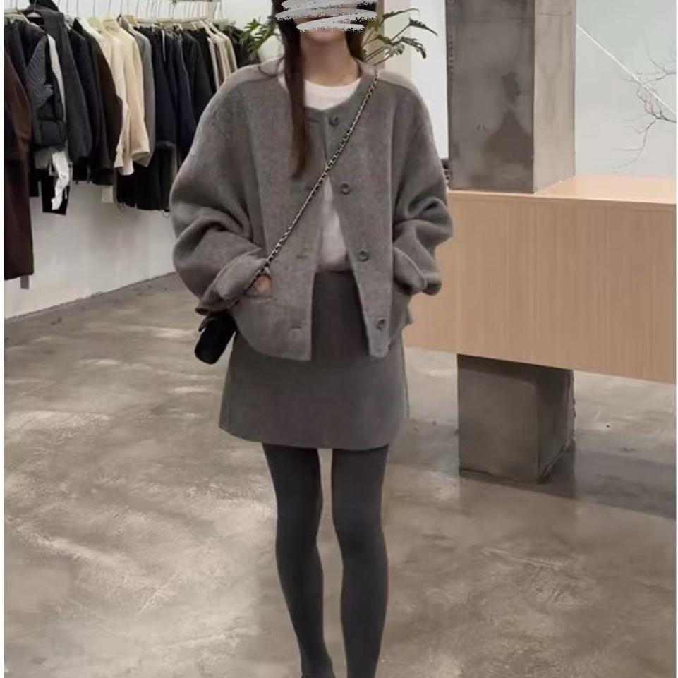 秋冬时尚新款加厚慵懒风简约宽松百搭显瘦两件套套装