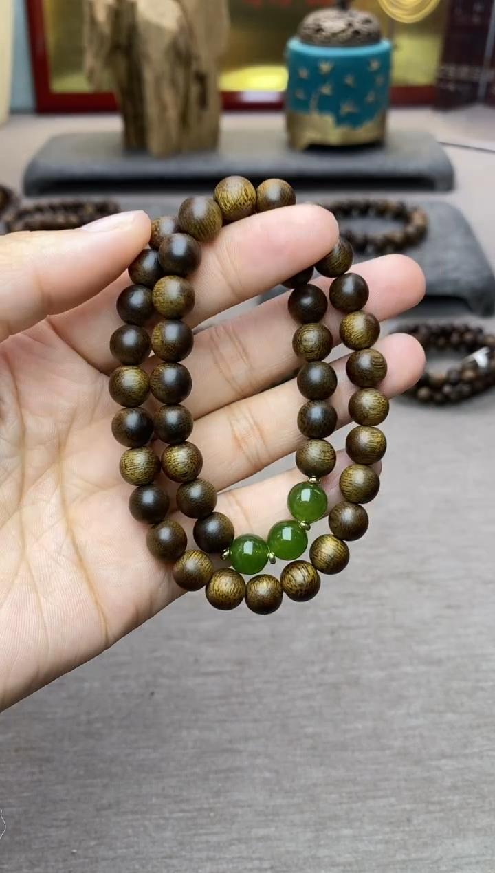 【闪购商品】沉香手串双圈芽庄玉化白棋楠0.8沉水+配饰