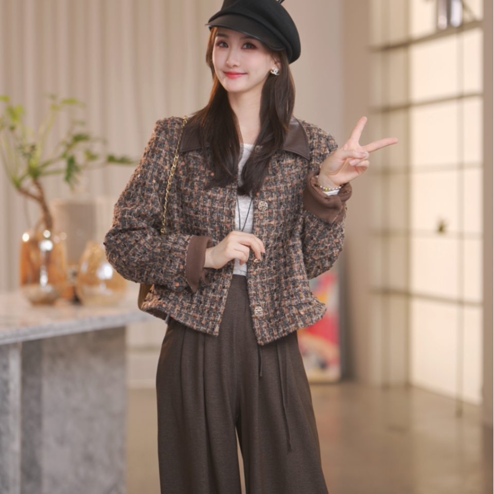 【ShawEleven】2025年秋季新款女装翻领亮片粗花纱小香风外套