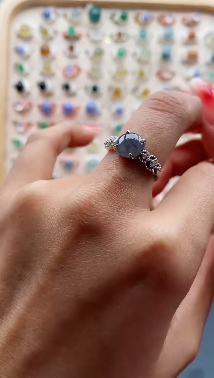 【闪购商品】翡翠戒指银S925镶嵌缅甸天然A货翡翠333  8+7