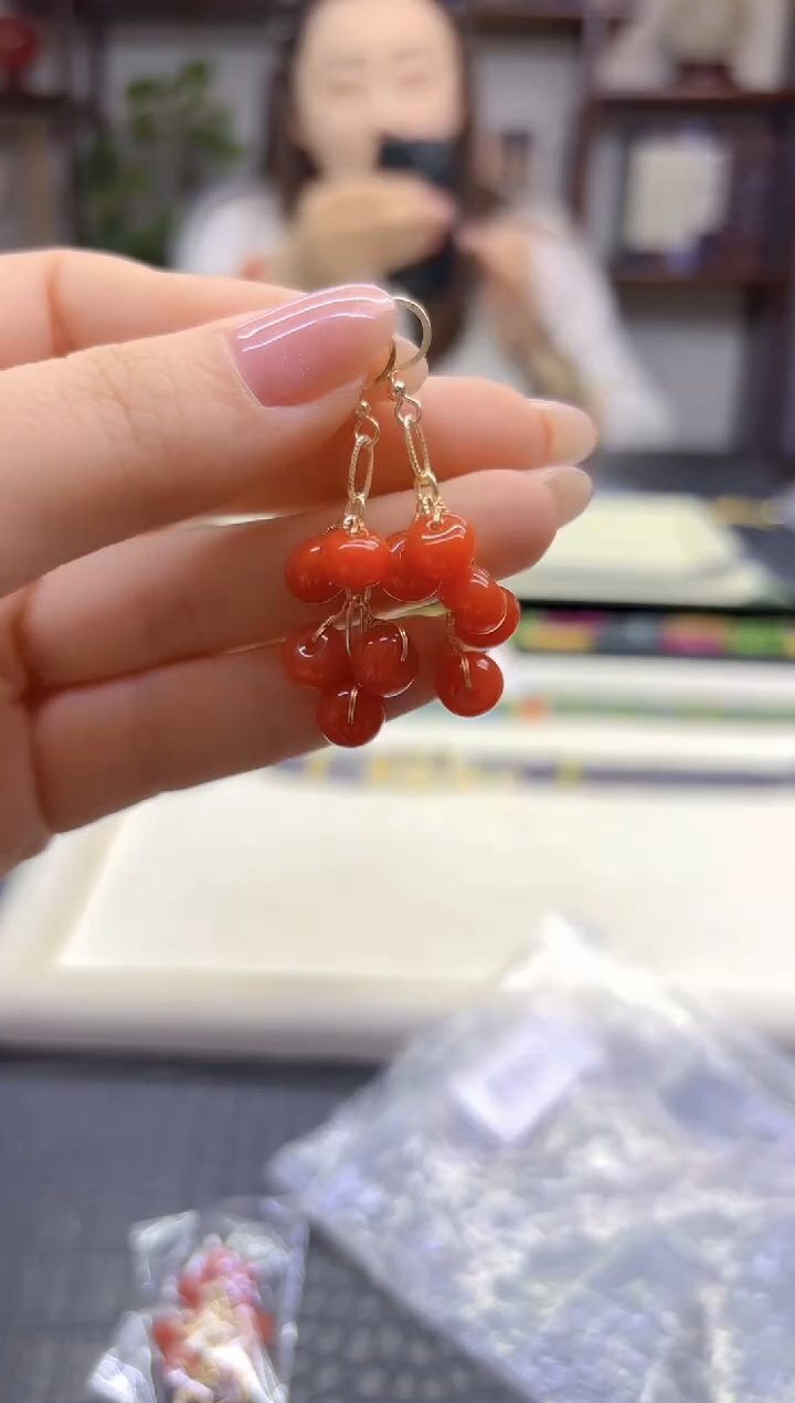 14K金镶嵌翡翠耳饰DIY款E936