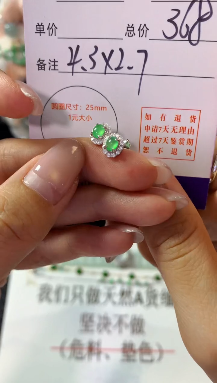 银S925镶嵌翡翠耳饰翡翠