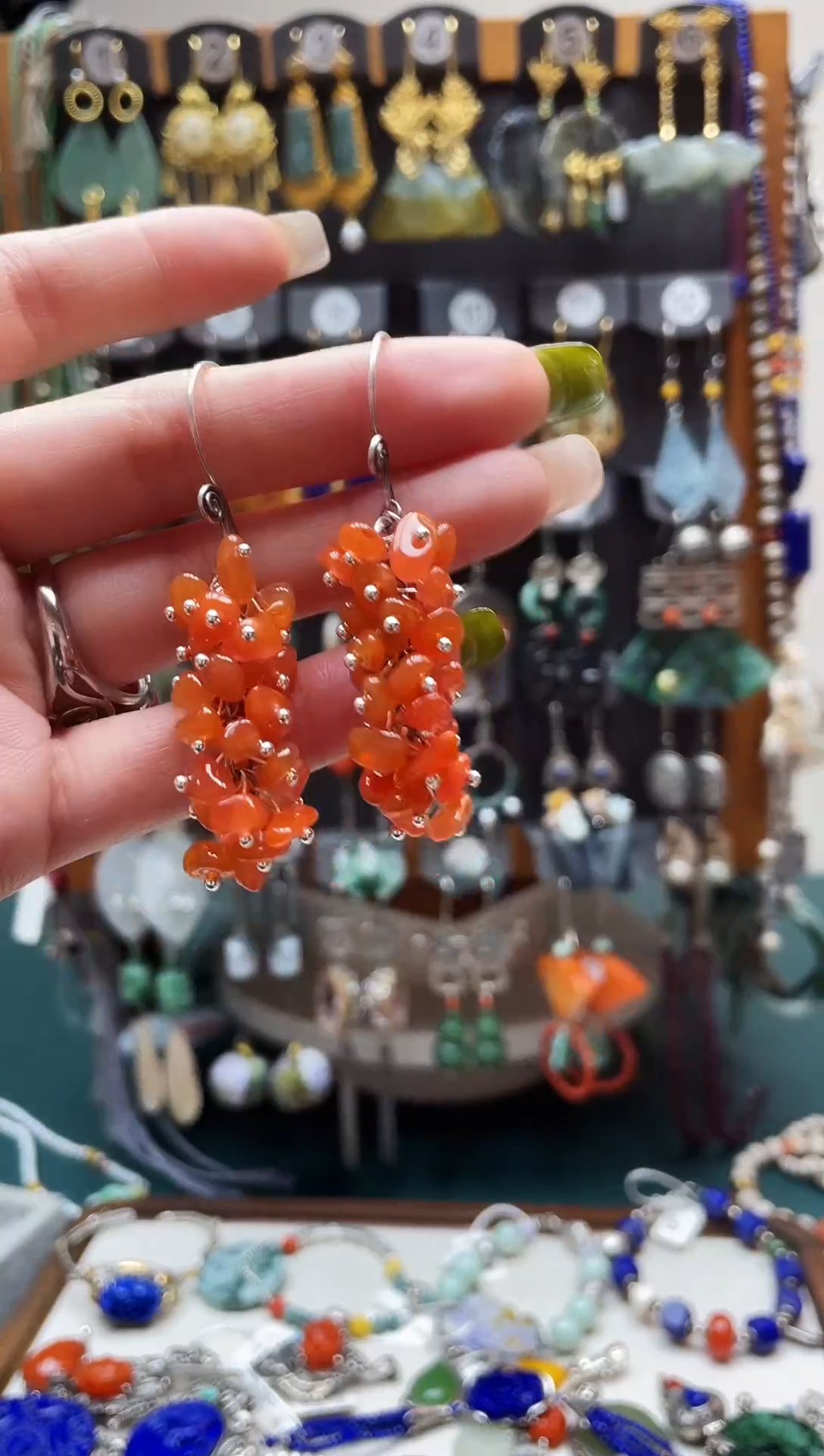 银S925镶嵌南红玛瑙耳饰饰品