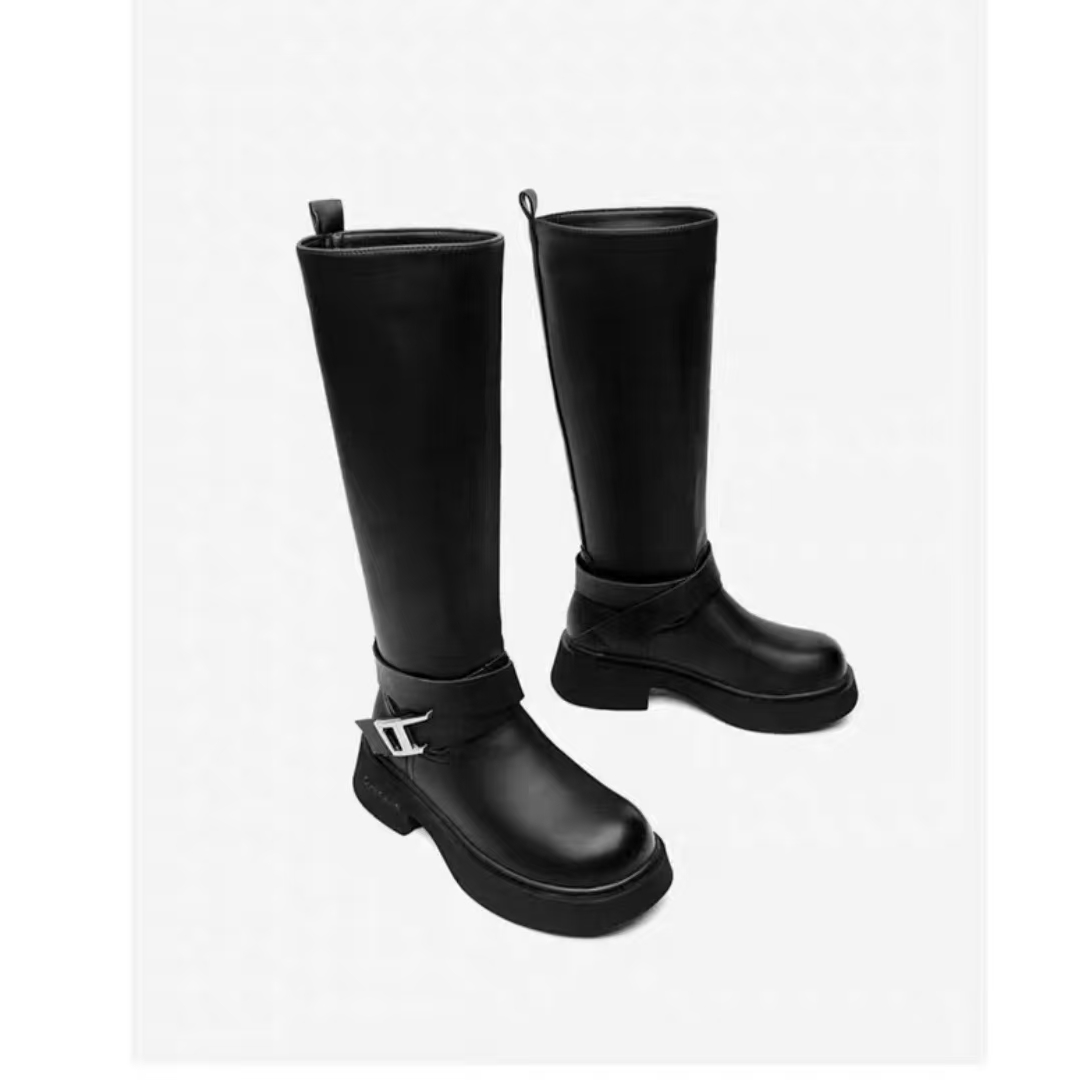 870-1   冬季新款时尚百搭圆头厚底韩版长靴加绒