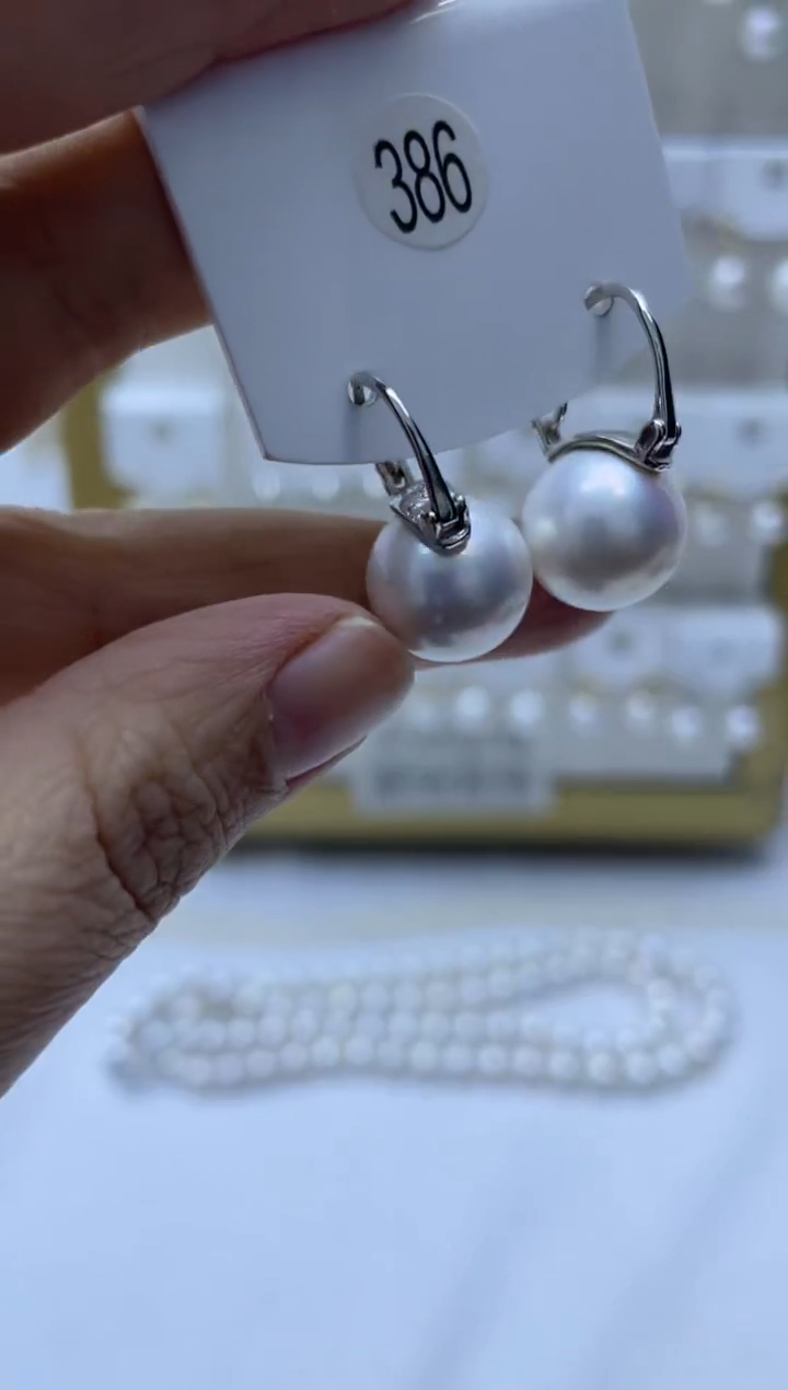 银S925镶嵌耳饰淡水珍珠386