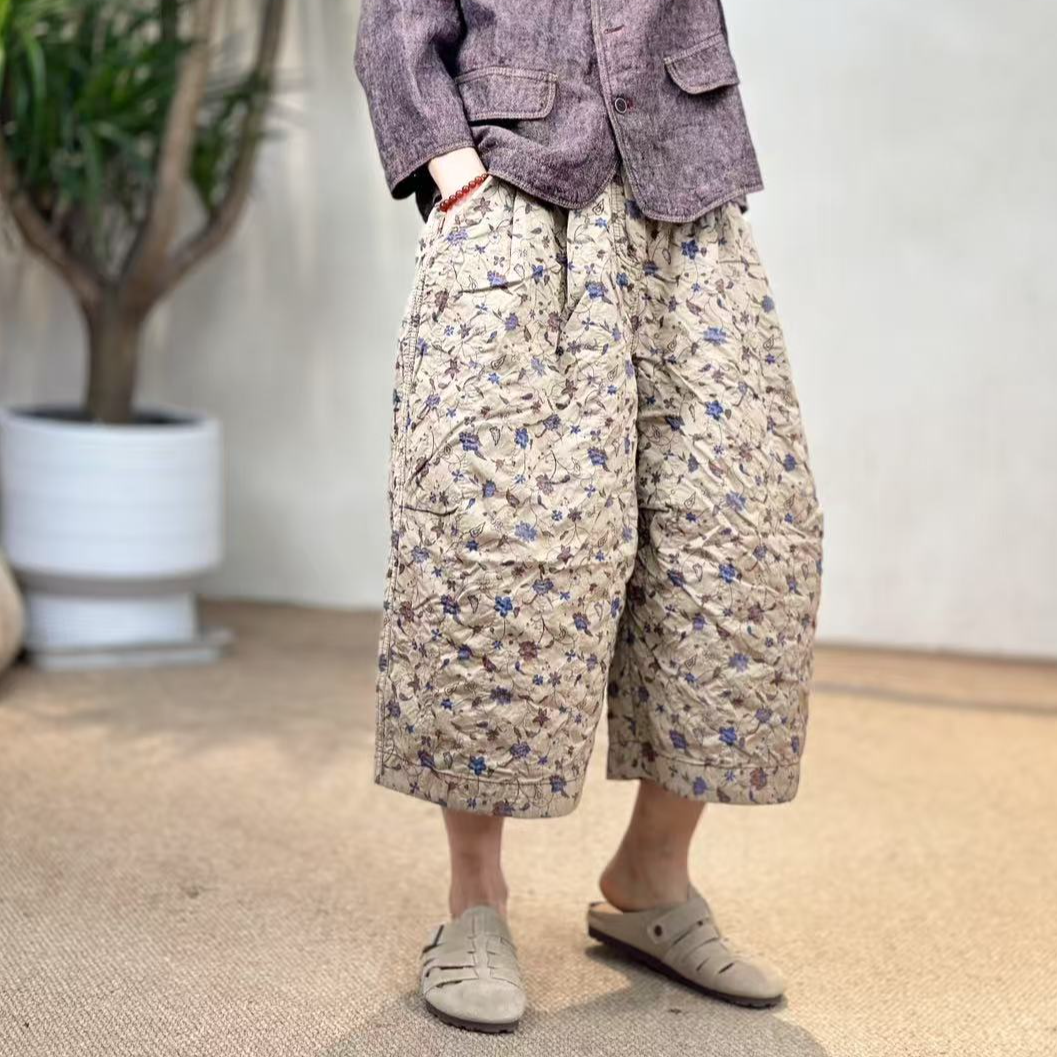 衣牧了然250228-1双面高密提花碎花时尚文艺百搭夏季撞色八分裤