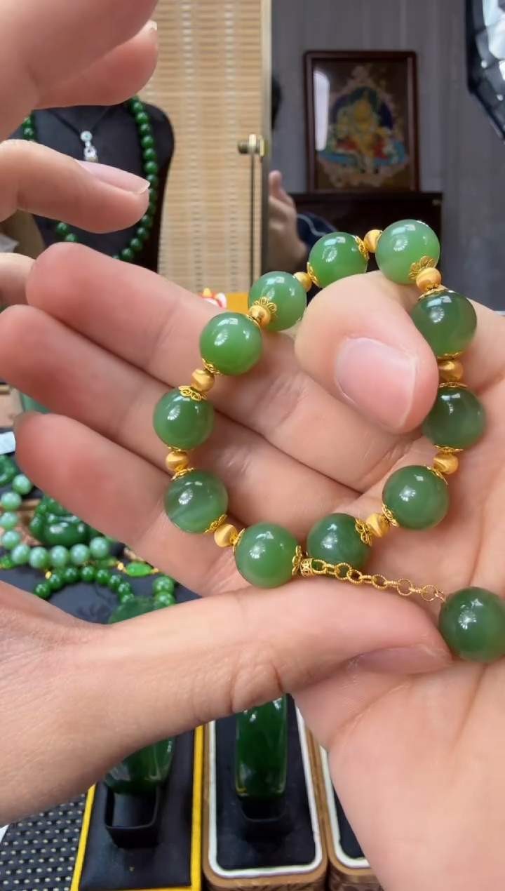 【闪购商品】和田玉（碧玉）手链18K金镶嵌