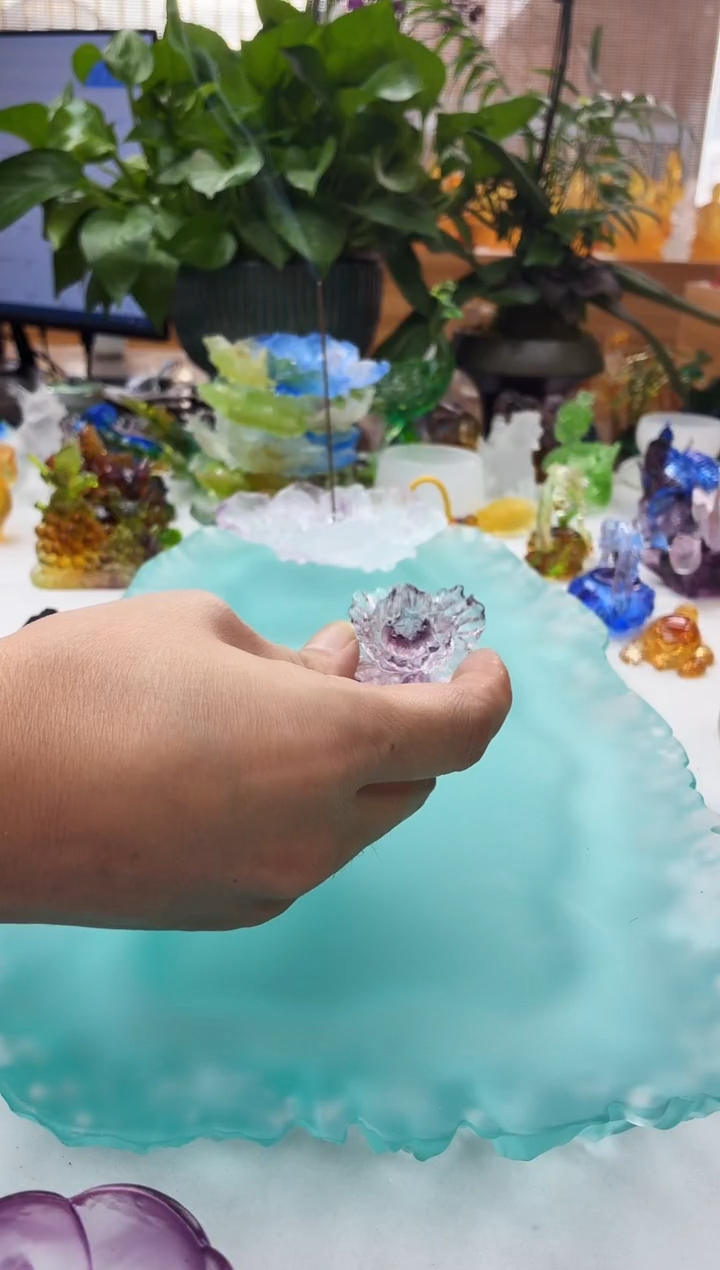 手工艺品琉璃用紫色牡丹花小茶宠