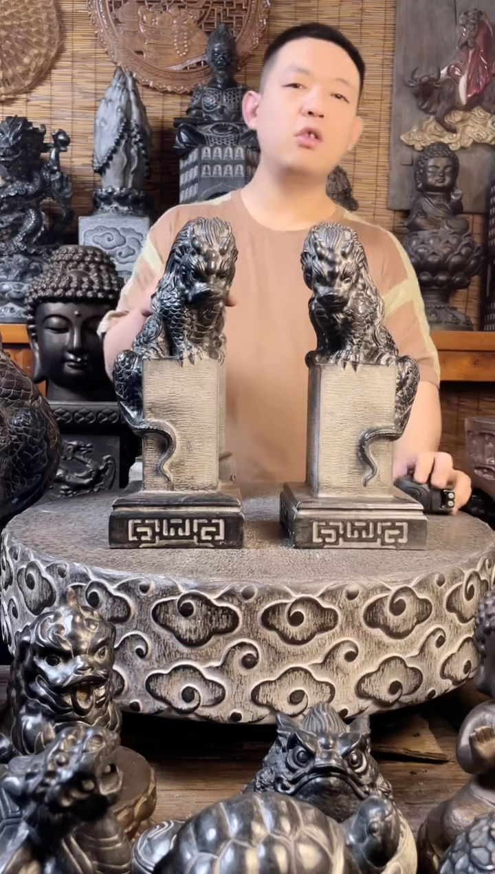 石材33吸水兽立柱一对天然青石雕刻