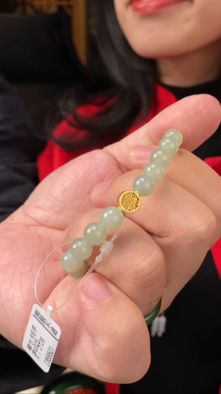 【闪购商品】和田玉晴水手串8MM银S925镀金镶嵌【玉道侠侣】