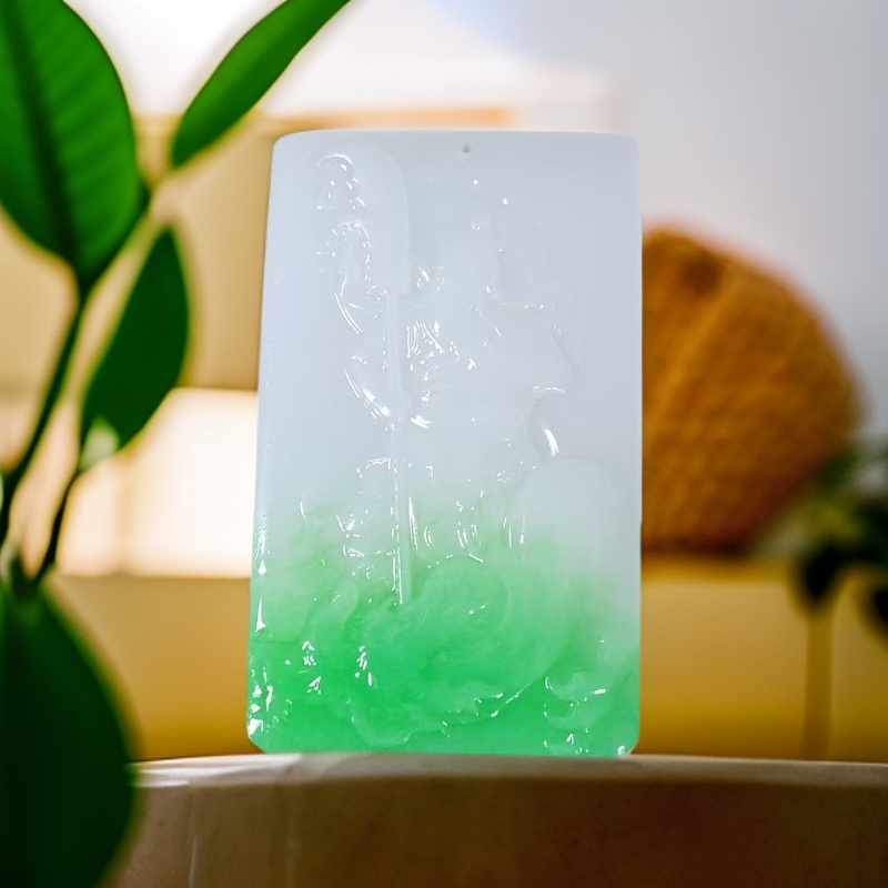 HT翠青关公吊坠多样性发货任意一条