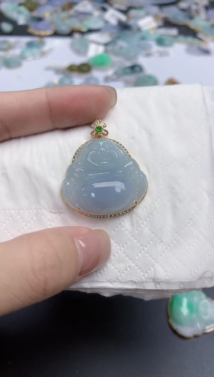 【闪购商品】翡翠颈饰18K金镶嵌天然缅甸翡翠A货