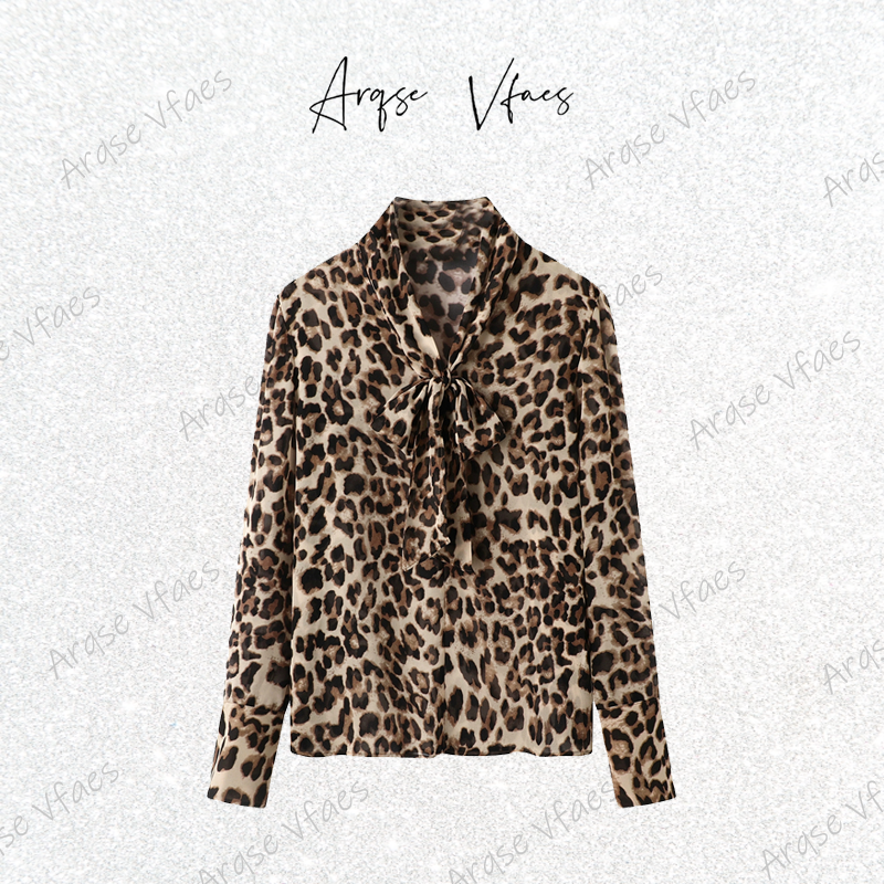 [ARQSEVFAES正品]—2025年秋季女新款长袖飘带豹纹衬衫上衣E566005