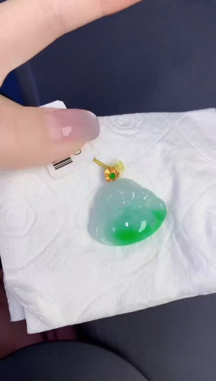 颈饰18K金镶嵌翡翠缅甸天然翡翠A货