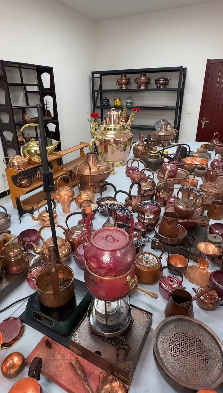 裝**樣纯紫铜陨石坑烧色北村壶1L容量