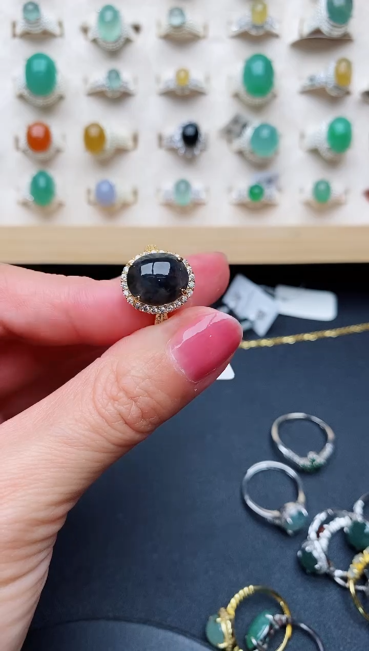 【闪购商品】翡翠戒指银S925镶嵌缅甸天然A货翡翠222   5-3