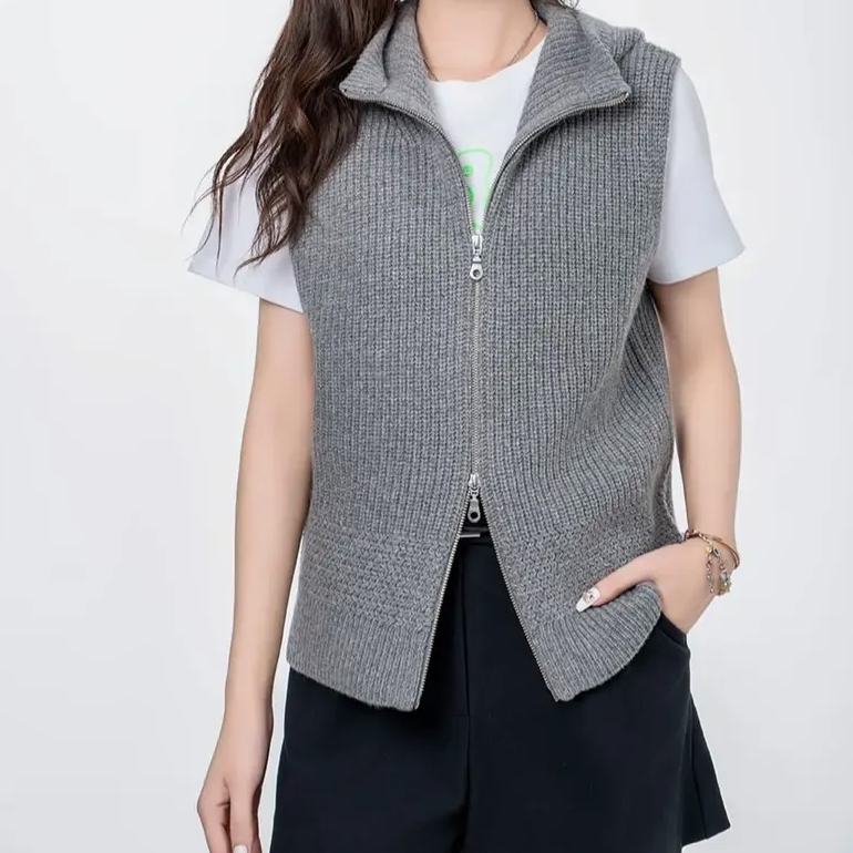 AMASS/阿玛施秋冬新款连帽针织背心拉链春夏混纺纱线马甲5499273