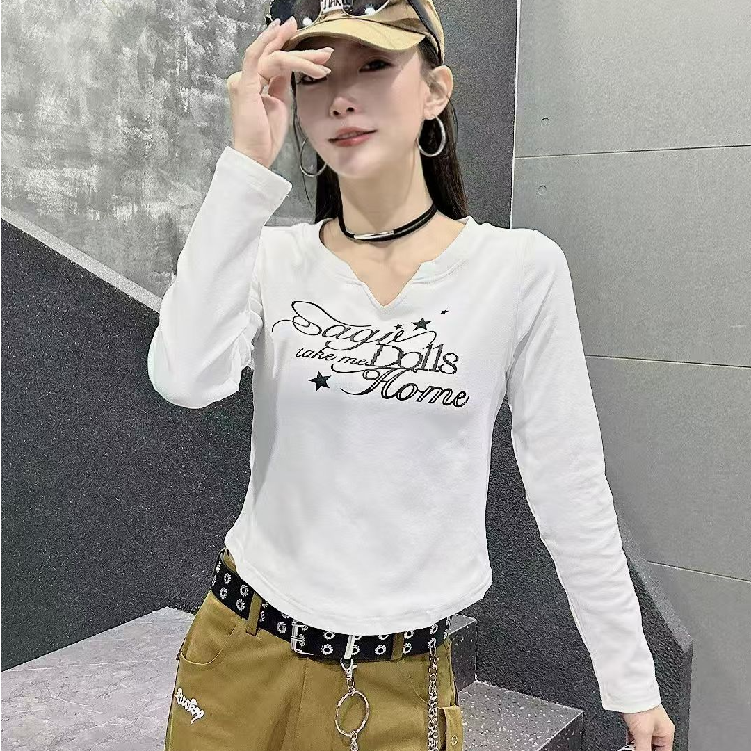 秋冬新款修身百搭女款长袖V领显瘦上衣039