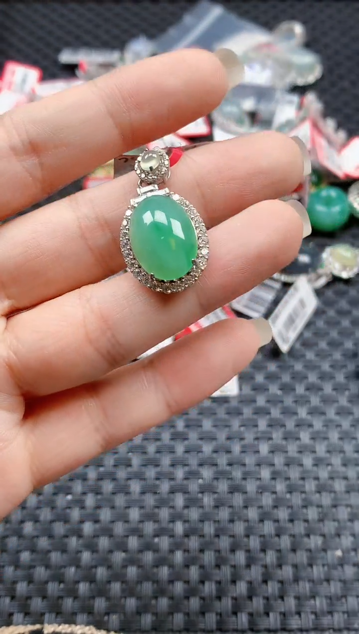 银S925镶嵌戒指翡翠天然A货缅甸翡翠
