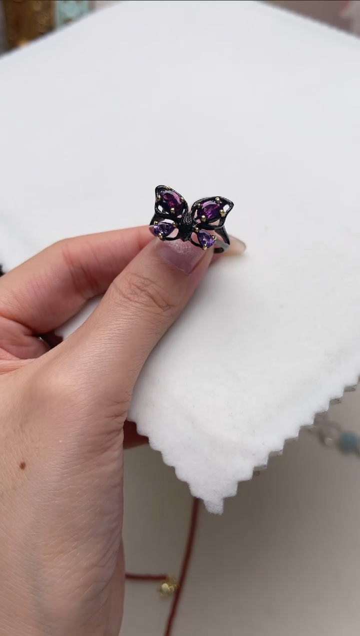 【闪购商品】石榴石戒指银S925镶嵌aj4803戒指