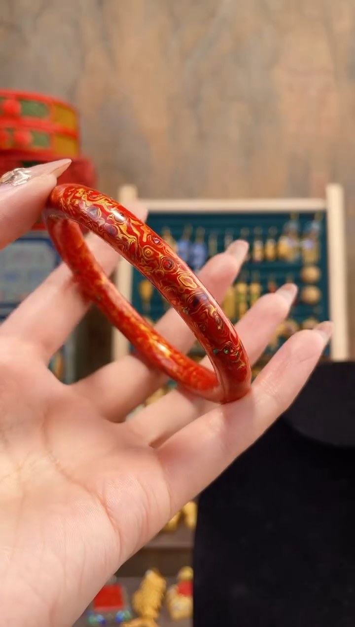 【闪购商品】非遗犀皮漆镯子红色60