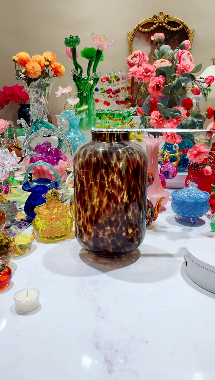 【闪购商品】琉璃手工艺品圆筒豹纹花瓶   微瑕