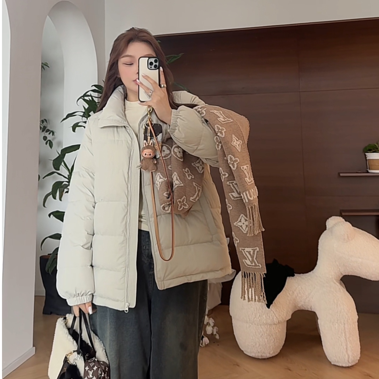 【菲菲】绒雪浅雾-大码新标90白鸭绒翻领保暖百搭面包羽绒服S02156