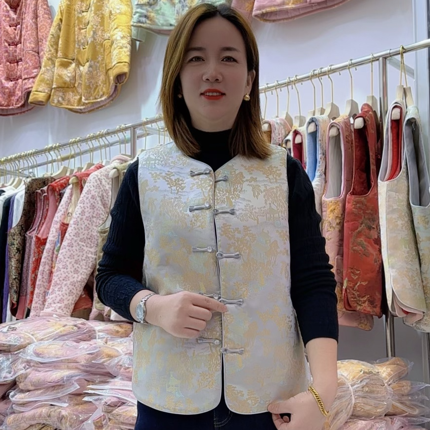 菲扬女装--国风盘扣网红--山水阁楼加棉马甲99222款