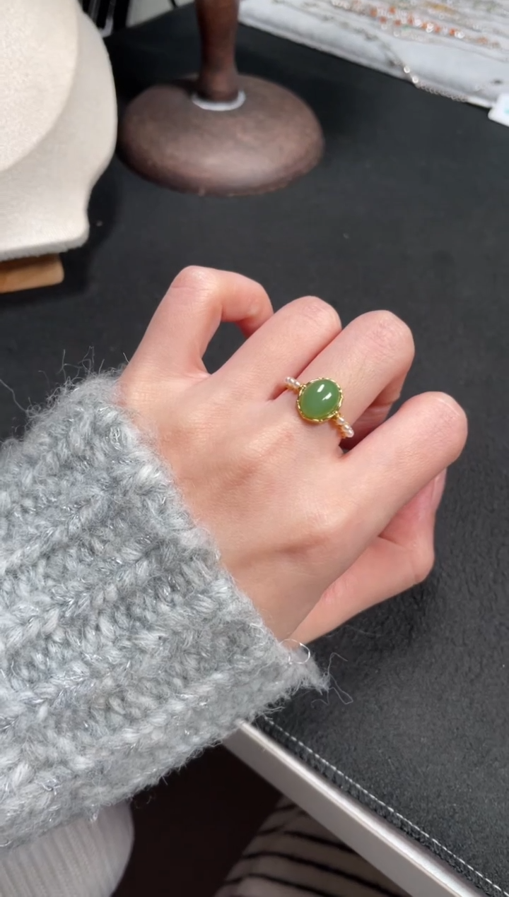 【闪购商品】和田玉（碧玉）戒指银S925镶嵌和田玉