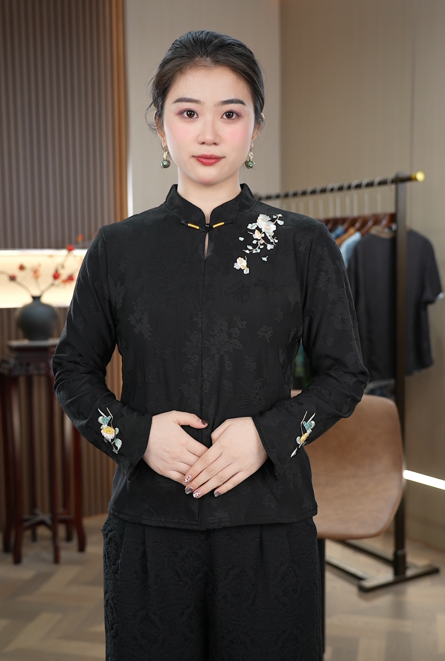 【国风雅韵】立领盘扣手工刺绣立体提花面料国风上衣