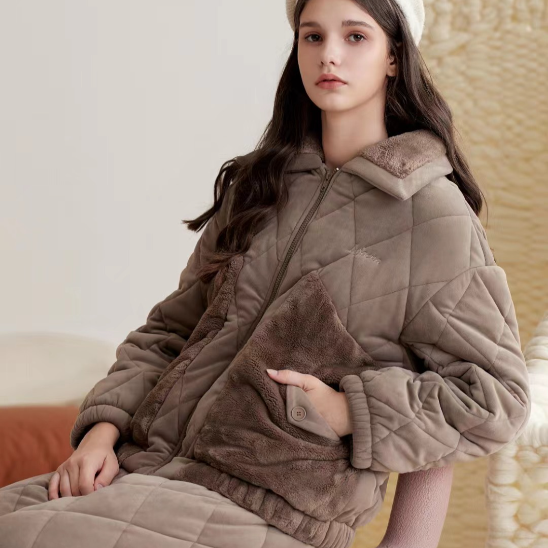 51795省服冬季加厚套装时尚加绒睡袍家居服套装