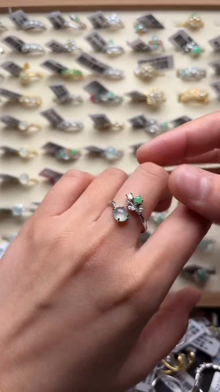 【闪购商品】翡翠戒指银S925镶嵌缅甸A货翡翠S925银镶嵌