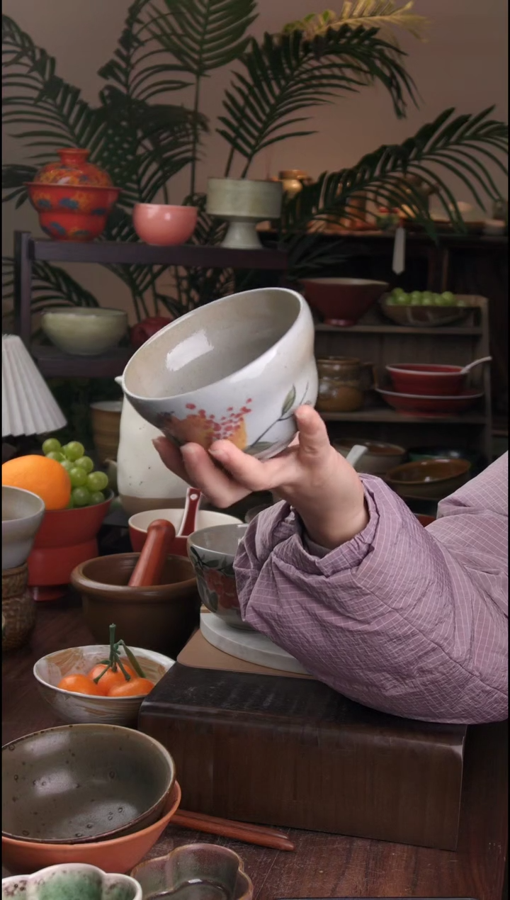 碗景德镇手工高温餐具手绘石榴碗