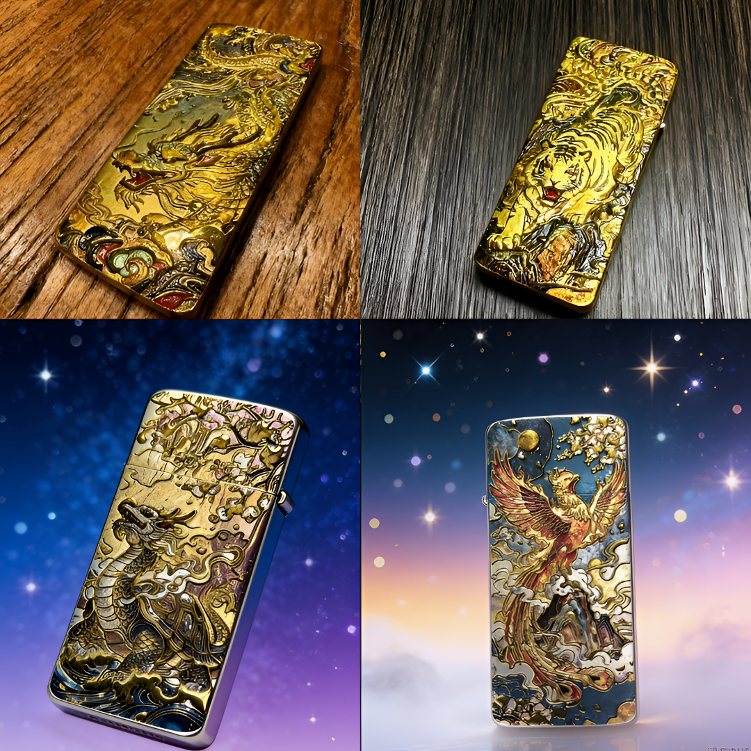 超薄鎏金神兽青龙白虎朱雀玄武窄机套组 煤.油机（配官方礼盒证书）