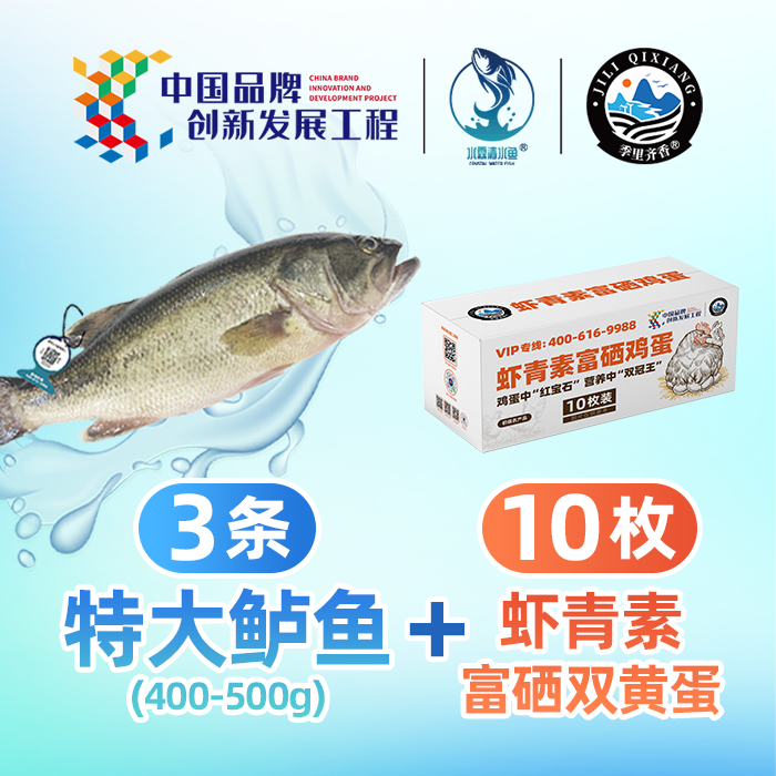 特大鲈鱼(400-500g)*3条+虾青素富硒双黄蛋10枚简易装