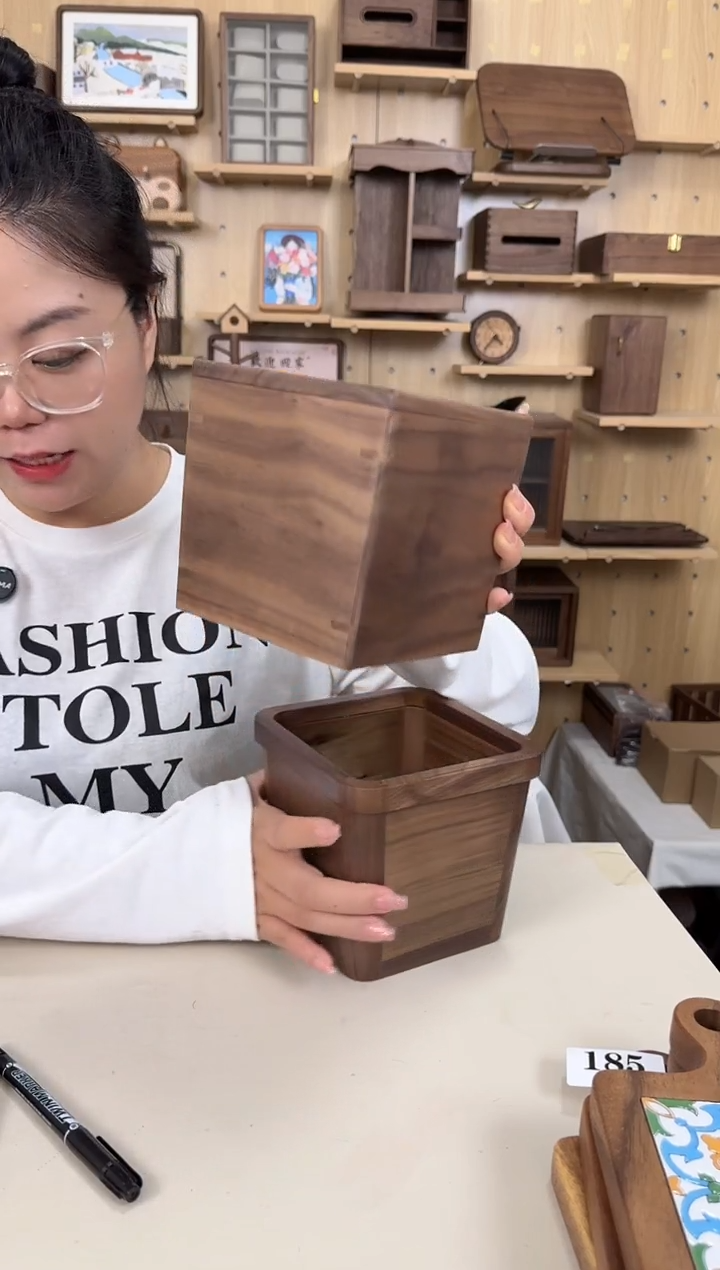 木北美黑胡桃新款垃圾桶