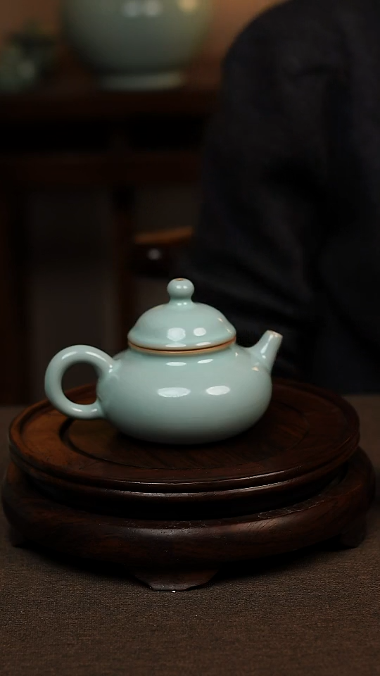 瓷片天青色全手工融天壶160ml微瑕不带礼盒