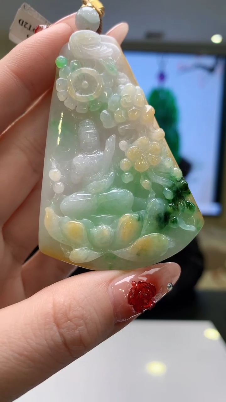 【闪购商品】定制翡翠未镶嵌1026ry-毛货挂件43