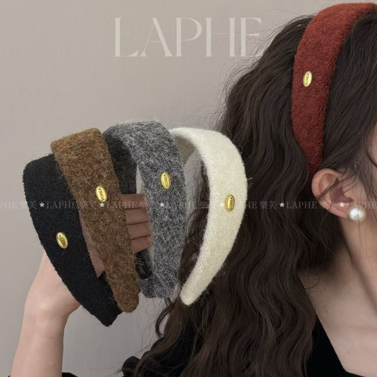 LAPHE 椭圆金标毛呢宽版发箍秋冬高颅顶高级感百搭头箍