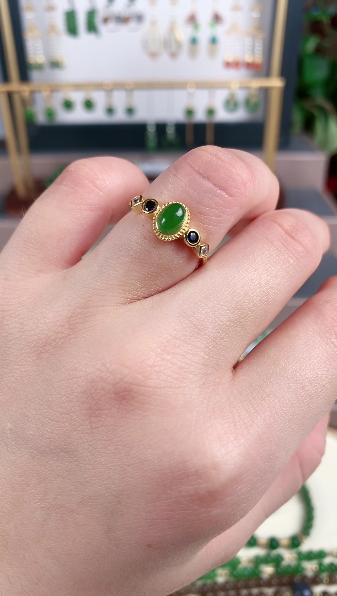 银S925镶嵌戒指和田玉1