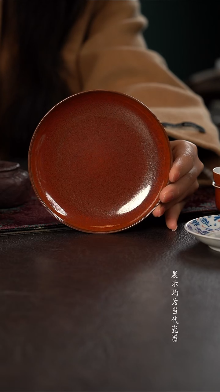 用****~轩泥塘红金花釉满月小壶承