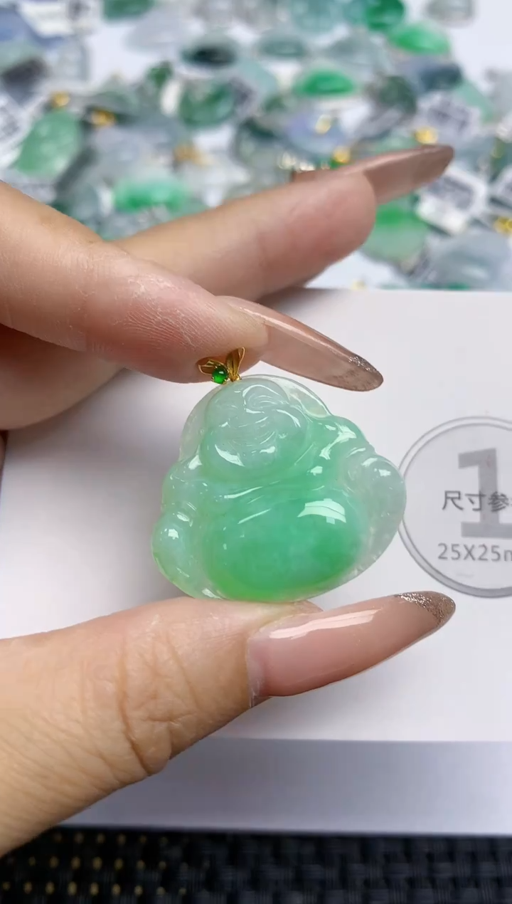 颈饰18K金镶嵌翡翠天然缅甸A货翡翠百元以上9元证书费自理