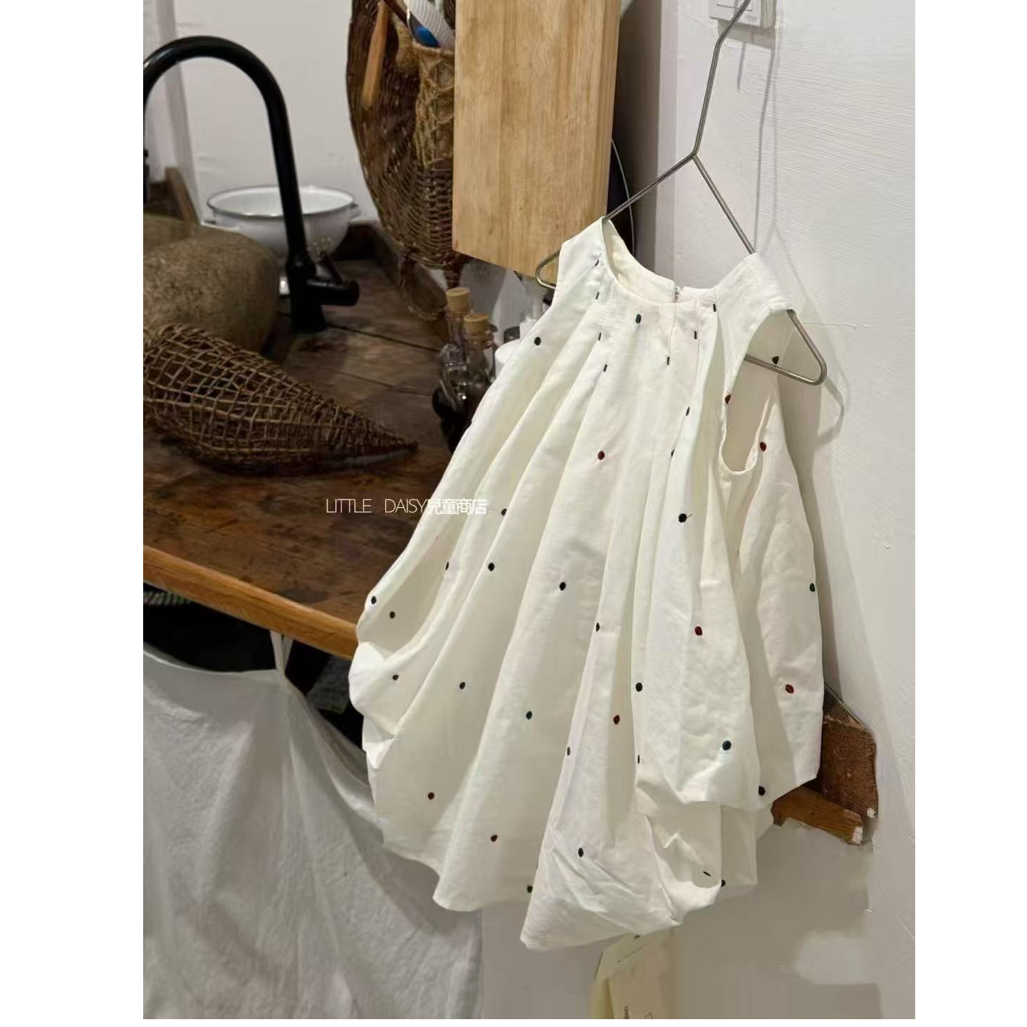 彩点背心裙2025夏季新款韩系洋气女童棉布设计感连衣裙