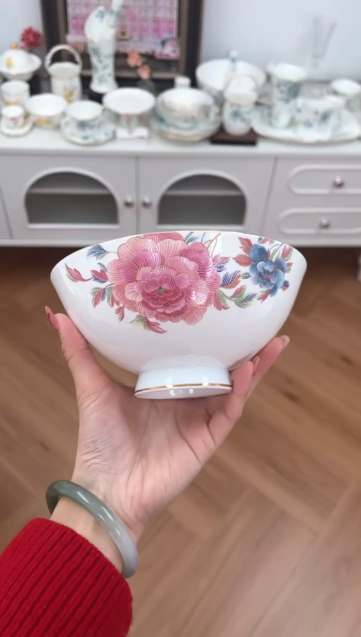 【闪购商品】碗牡丹高骨骨瓷4个面碗