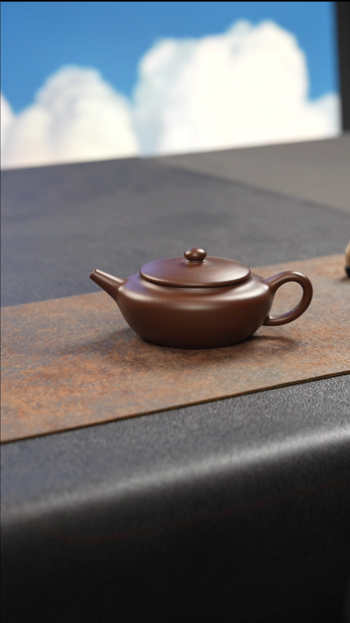 茶壶紫砂扁晨 紫泥