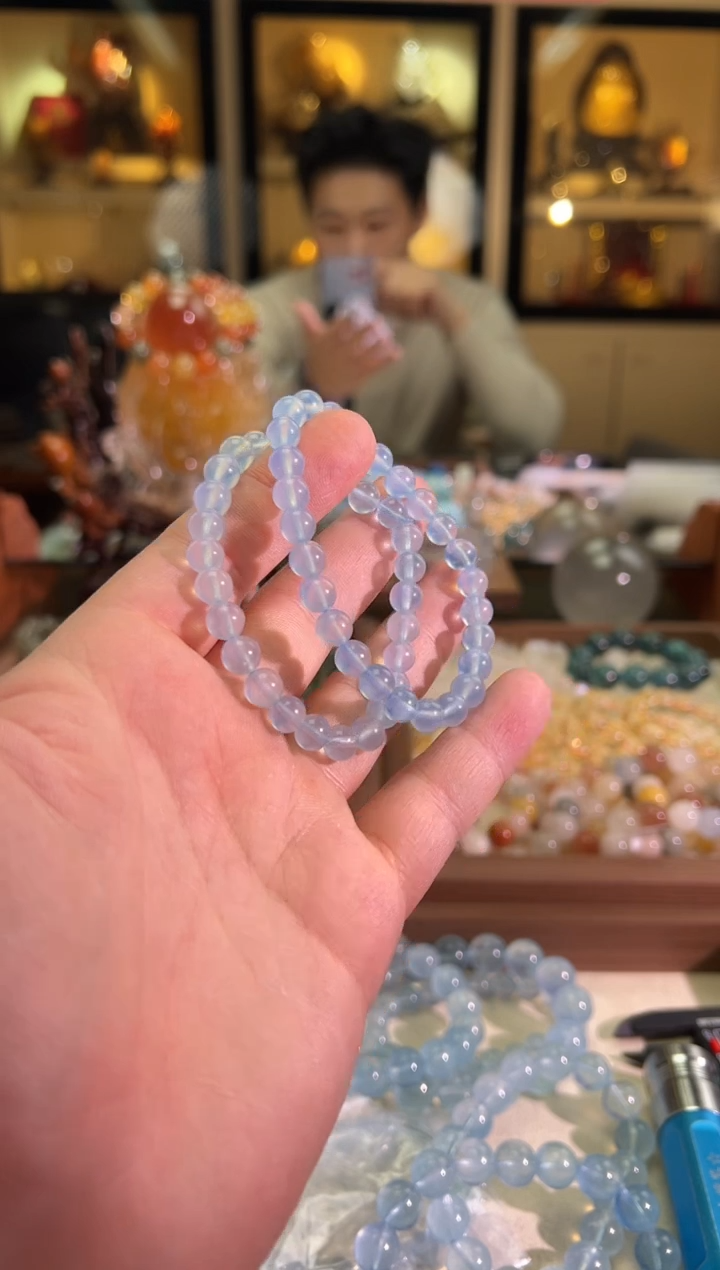 合成（培育）海蓝宝石未镶嵌7-8mm+圣光海蓝宝(多样性发一）