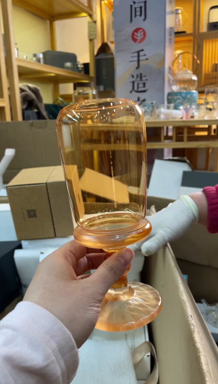 手工艺品玻璃琥珀琉璃烛台礼盒装
