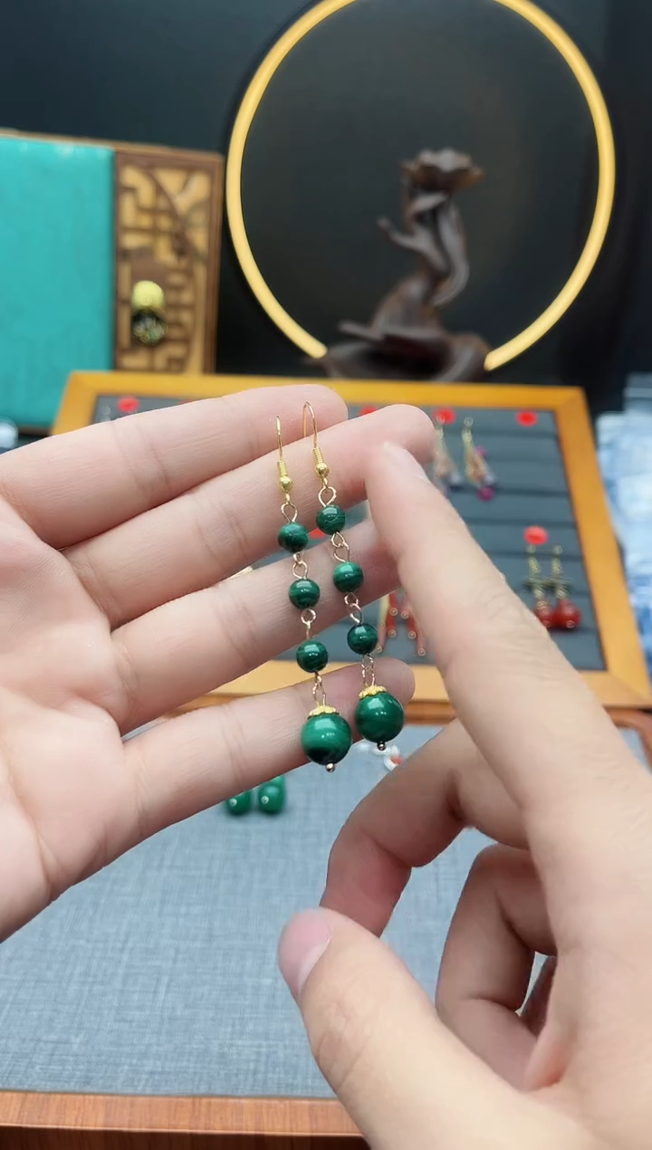 【闪购商品】孔雀石耳饰银S925镶嵌孔雀石7号